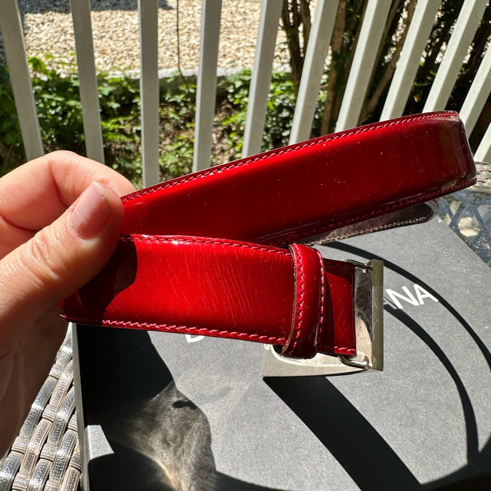 Dolce & Gabbana Glossy Red Belt with Shiny Silver Buckle - Picture 7 of 8